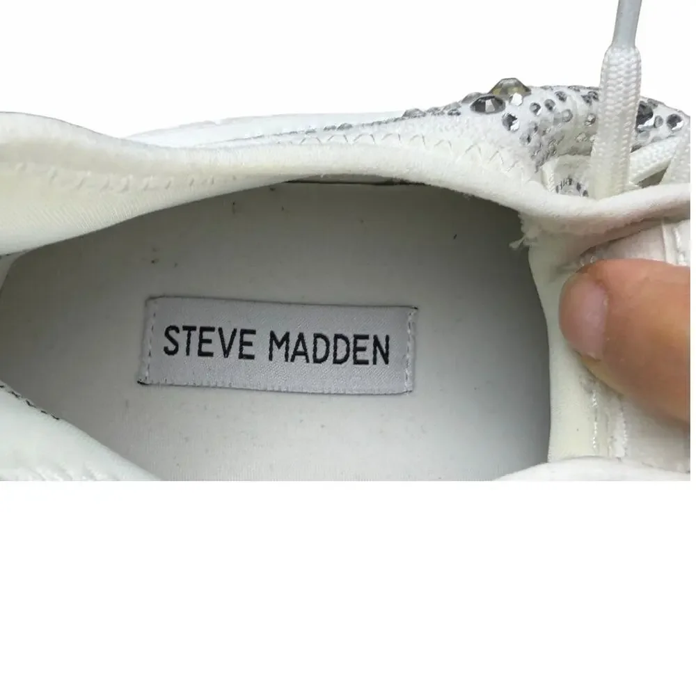 Steve Madden Maxima White Rhinestone Sneakers Womens 8.5 Chunky Sole